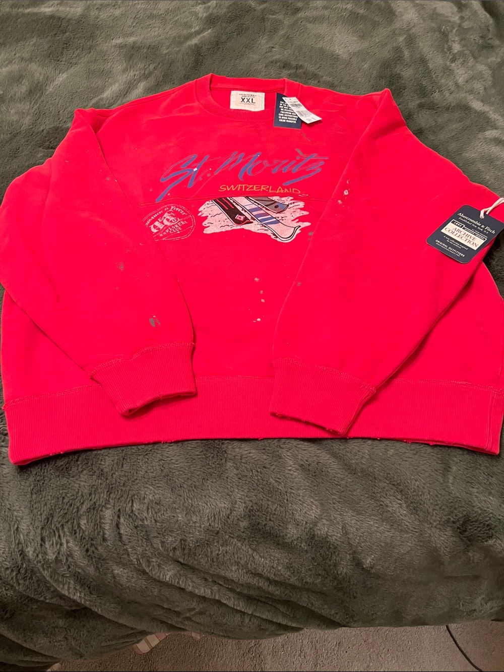 New Mens XXL ABERCROMBIE AND FITCH Distressed Oversized Crewneck.